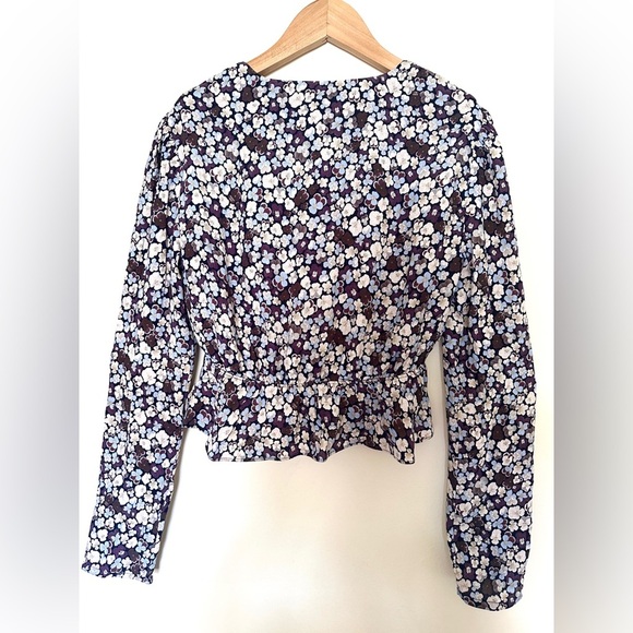 Sunday best Print Floral Women Cropped Tie Front Blue & White XS Long Sleeve - Picture 5 of 8